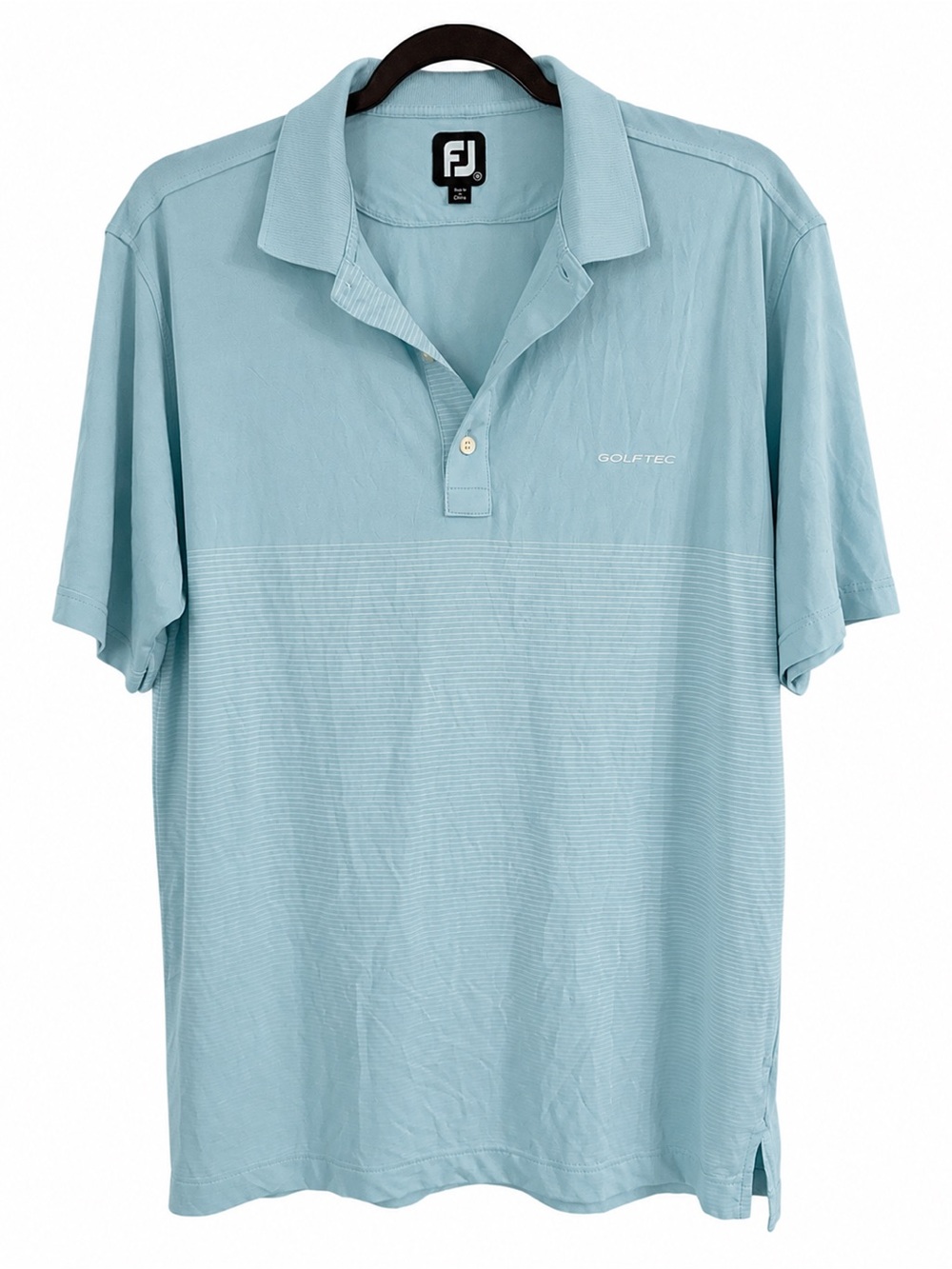 FootJoy FJ Golftec Men’s Blue Seafoam Performance Golf Polo Stretch Striped L